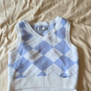 Hollister Light Blue and White Argyle Sweater Vest
